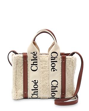 Chloe Woody Leather Trimmed Small Shearling Tote