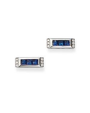 Bloomingdale's Blue Sapphire & Diamond Accent Bar Stud Earrings In 14k White Gold - 100% Exclusive