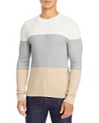 Atm Anthony Thomas Melillo Cotton & Cashmere Ribbed Knit Color Blocked Crewneck Sweater
