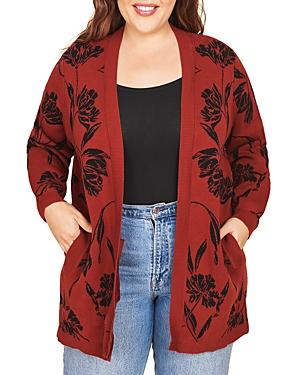 Daniel Rainn Plus Floral Print Open Front Cardigan