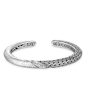 John Hardy Sterling Silver Classic Chain Diamond Twisted Hammered Cuff Bangle Bracelet