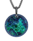 David Yurman Sterling Silver Dy Elements Artist Series Disc Pendant With Azurite & Blue Sapphires