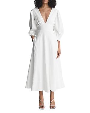 Reiss Christie Puff Sleeve Plunge Midi Dress