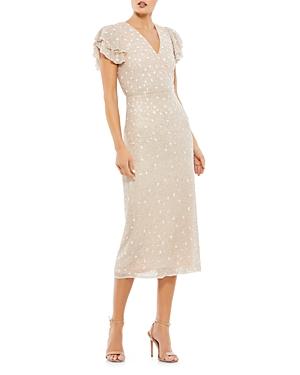 Mac Duggal Ruffle Sleeve Midi Dress