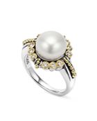 Lagos Sterling Silver And 18k Gold Cultured Freshwater Pearl Ring With Diamonds
