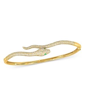 Emerald & Pave Diamond Snake Bangle Bracelet In 14k Yellow Gold - 100% Exclusive