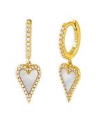 Adinas Jewels Pave Elongated Heart Huggie Hoop Earrings In 14k Yellow Gold Plated Sterling Silver