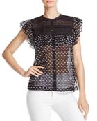 Rebecca Taylor Sleeveless Lace Embroidered Dot Silk Top
