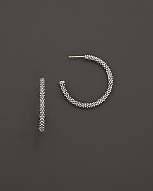 Lagos Beaded Thin Hoop Earrings, Sterling Silver, 28mm