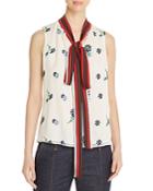 Tory Burch Embroidered Tie-neck Top