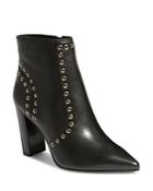 Karen Millen Women's Eyelet Pointed Toe Leather Stacked Heel Boots