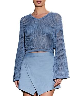 Cult Gaia Catherine Open Knit Hooded Cropped Sweater