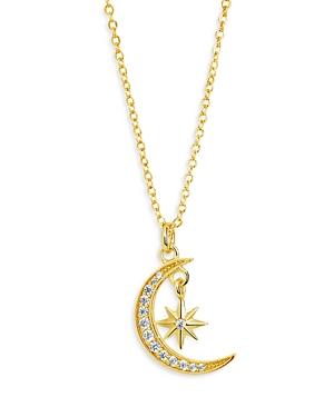 Sterling Forever Cubic Zirconia Crescent & Burst Drop Pendant Necklace, 18