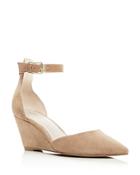 Kenneth Cole Emery Suede Pointed Toe Ankle Strap Wedge Pumps