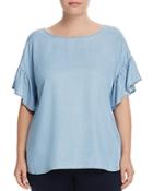 Vince Camuto Plus Chambray Ruffle Sleeve Top