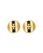 Tory Burch Kira Striped Enamel Logo Stud Earrings In Gold-tone
