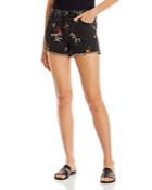 Aqua Connie Floral Embroidered Denim Shorts In Black - 100% Exclusive