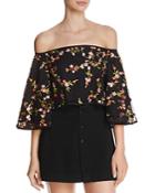 Olivaceous Embroidered Off-the-shoulder Cropped Top