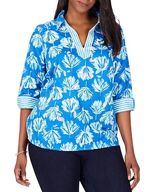 Foxcroft Plus Cora Cotton Floral Print Top