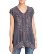 Johnny Was Los Angeles Heidi Embroidered Cap-sleeve Tunic