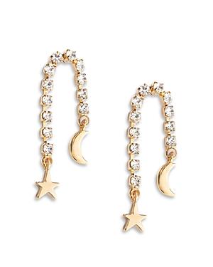 Aqua Cubic Zirconia Moon & Star Drop Earrings In Gold Tone - 100% Exclusive