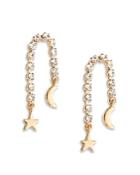 Aqua Cubic Zirconia Moon & Star Drop Earrings In Gold Tone - 100% Exclusive