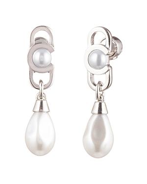 Carolee Vertical C Link Simulated Baroque Pearl Drop Earrings