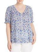Lucky Brand Plus Ruffle-trim Floral-print Top