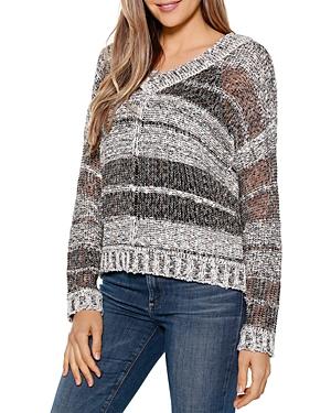 Belldini Striped Open Knit V-neck Sweater