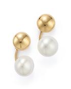 14k Yellow Gold Ear Jackets With Cultured Freshwater Pearls