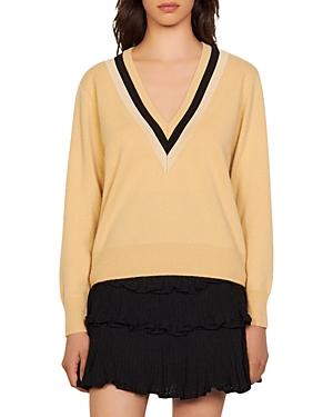 Sandro Ivory Wool & Cashmere V Neck Sweater