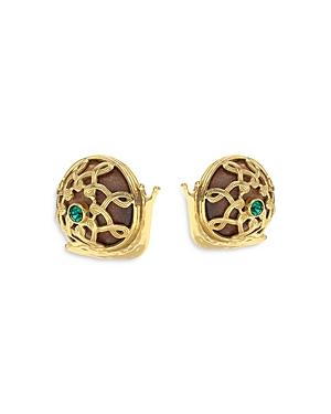 Capucine De Wolf Sarita Colored Pave & Teak Snail Stud Earrings In 18k Gold Plate