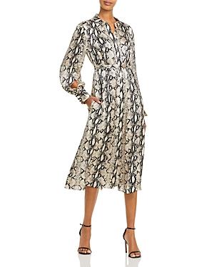 Jason Wu Belted Snake Print Silk Midi Shirtdress