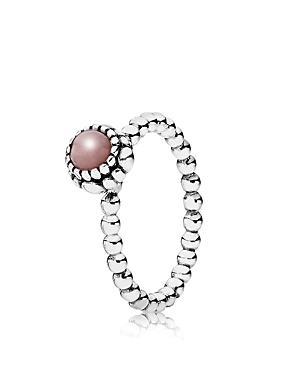 Pandora Ring - Sterling Silver & Pink Opal Birthday Blooms October