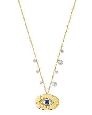 Meria T 14k White & Yellow Gold Black & White Diamond & Sapphire Evil Eye Charm Necklace, 16-18
