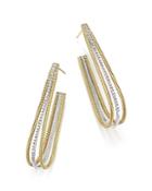 Meira T 14k Yellow And White Gold Elongated Open Hoop Earrings With Diamonds