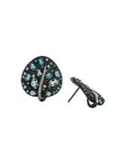 Michael Aram Black Rhodium Plated Sterling Silver Botanical Leaf Earrings With Blue Topaz And Diamonds