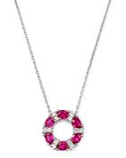 Bloomingdale's Ruby & Diamond Circle Pendant Necklace In 14k White Gold, 17.5 - 100% Exclusive