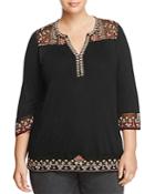 Lucky Brand Plus Embroidered Chiffon Inset Top