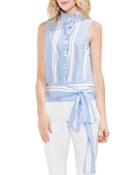 Vince Camuto Ruffled Striped Tie-front Top