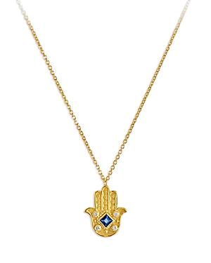 Amrapali Jewels Blue Sapphire & Diamond Hamsa Pendant Necklace In 18k Yellow Gold, 18