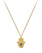 Amrapali Jewels Blue Sapphire & Diamond Hamsa Pendant Necklace In 18k Yellow Gold, 18