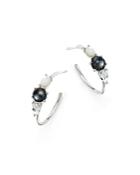 Ippolita Sterling Silver Rock Candy Mother-of-pearl Doublet, Hematite Doublet And Clear Quartz Hoop Earrings