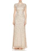 Adrianna Papell Petites Short Sleeve Beaded Gown