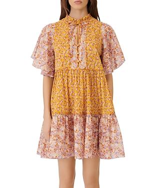 Maje Rissolette Smocked Floral Print Dress