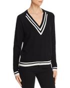 Aqua Cashmere Varsity Stripe V-neck Sweater - 100% Exclusive