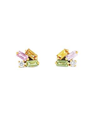 Suzanne Kalan 18k Yellow Gold Rainbow Sapphire & Diamond Cluster Stud Earrings
