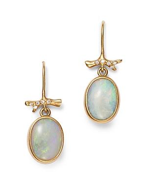 Annette Ferdinandsen Design 18k Yellow Gold Opal & Diamond Drop Earrings