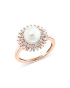 Bloomingdale's Freshwater Pearl & Diamond Baguette Sunburst Ring In 14k Rose Gold - 100% Exclusive