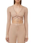 Significant Other Sylvia Cropped Center Tie Ribbed Top